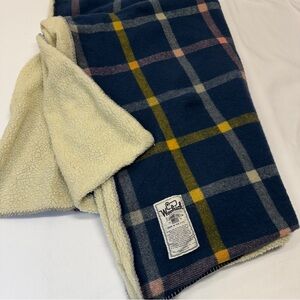 Vintage Woolrich Wool 50x68” Blanket, Blue Pink Yellow Plaid, Cozy Winter Throw